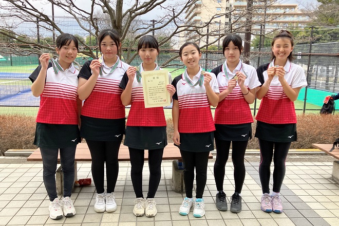 中学女子テニス部　世田谷区中学団体対抗テニス大会にて優勝