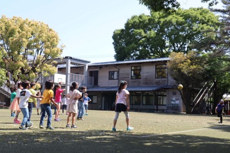 楓組は青空の下、ドッジボールやリレーで思いっきり体を動かしました